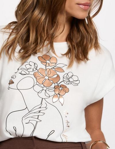 Recht T-shirt met print helder wit vrouw