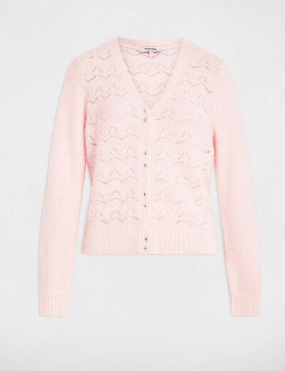 Gilet col v textur&eacute; rose clair femme