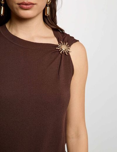 Asymmetrische mouwloze top donker bruin vrouw