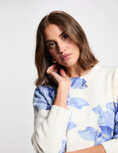 Trui met bloemenprint hemelsblauw vrouw