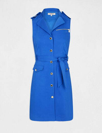 Rechte jurk met knoop en riem bleu electrique vrouw