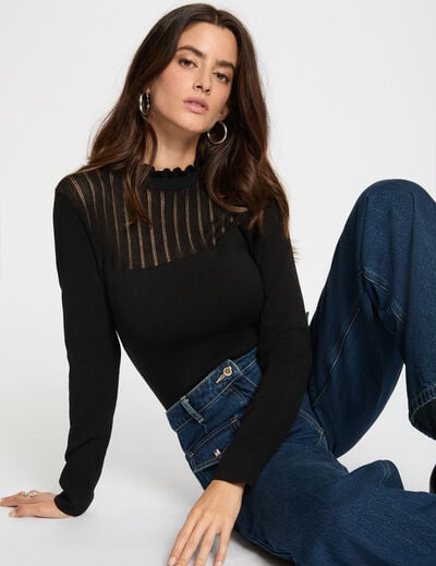Pull col montant noir femme