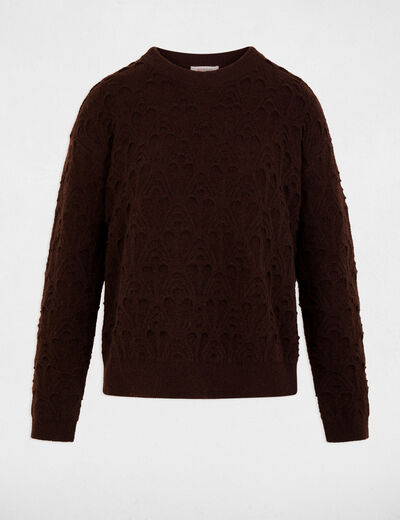 Trui met ronde hals en fantasie donker bruin vrouw