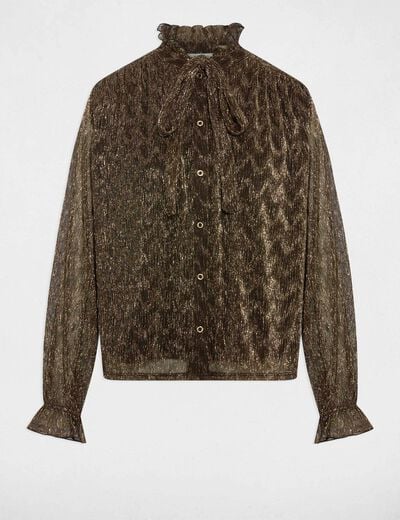 T-shirt col lavallière jaune or femme