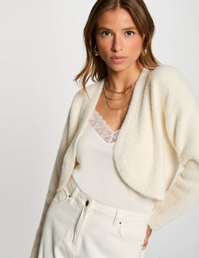 Gilet court manches longues ivoire femme