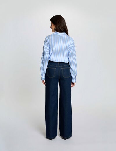 High-waist wide jeans ruw denim vrouw