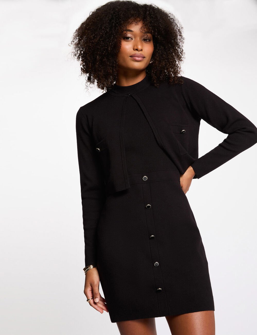 Robe tricot effet 2-en-1 noir femme