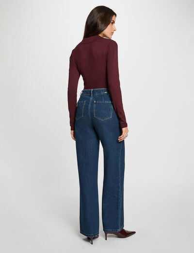 Pull ajusté col polo prune femme