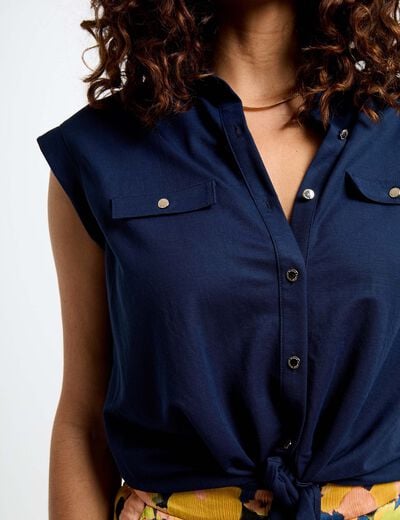 Mouwloze blouse bleu pétrole vrouw