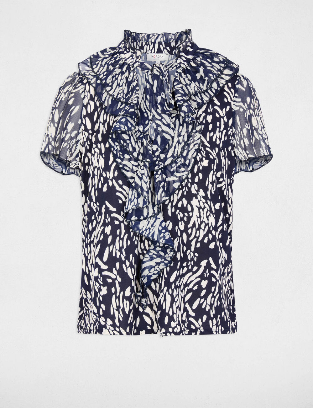 Chemise col nou&eacute; bleu marine femme