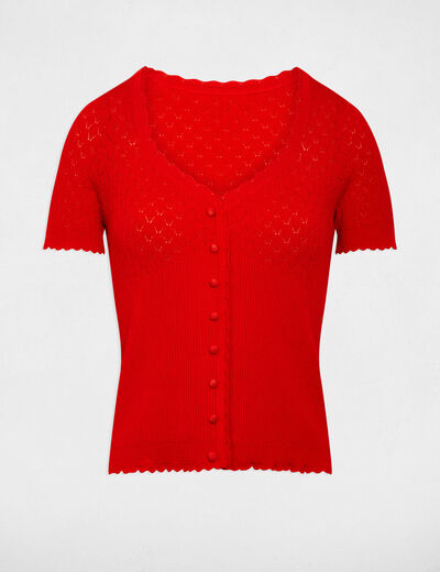 Pull ajusté col v rouge femme