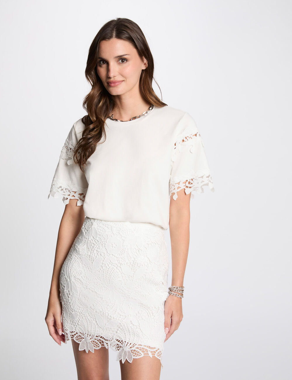 Jupe courte dentelle blanc femme
