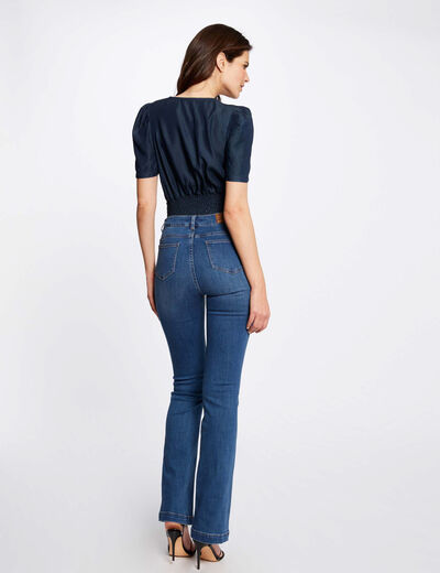 Rechte jeans met gevlochten details stone washed denim vrouw