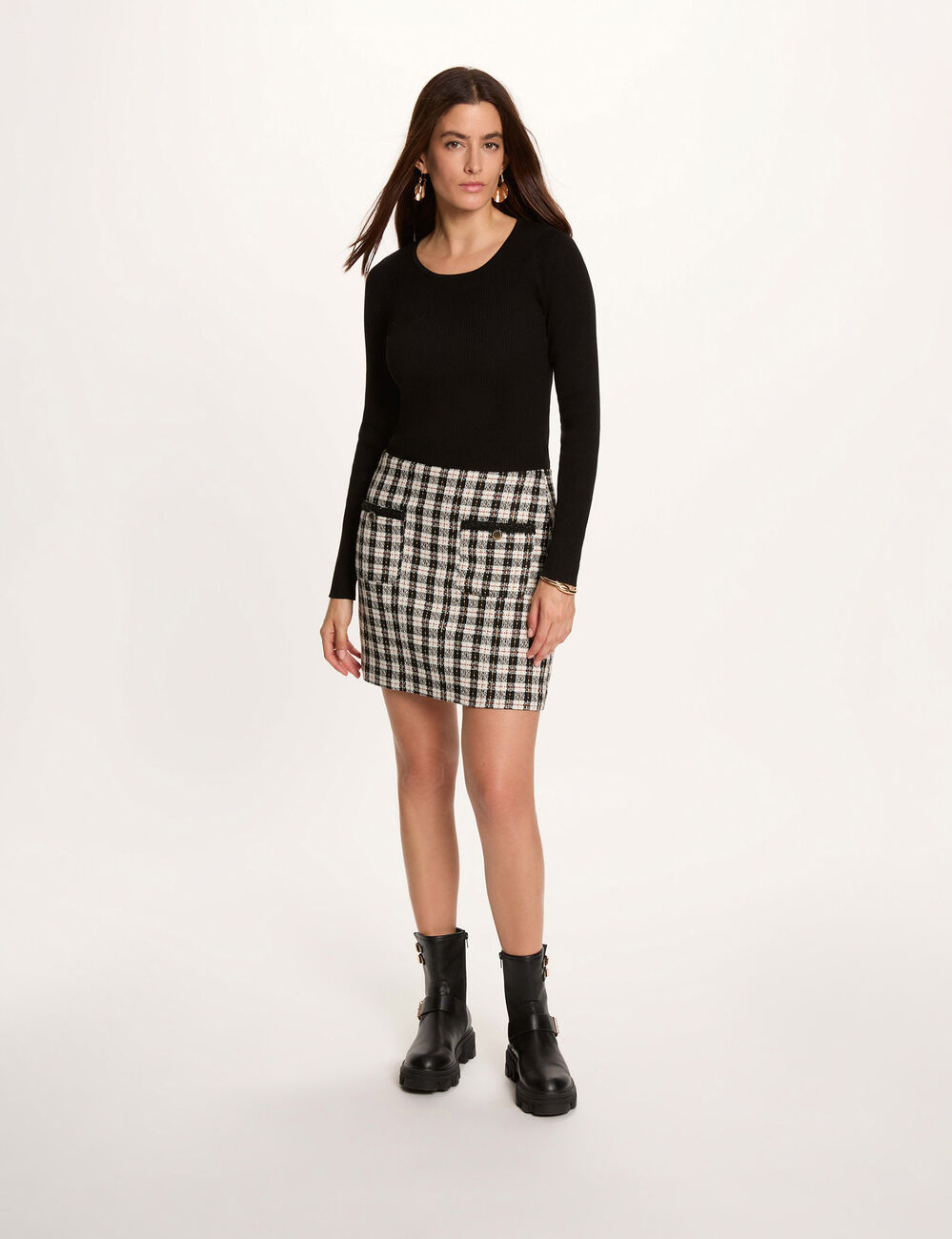 Korte tweed jurk zwart vrouw