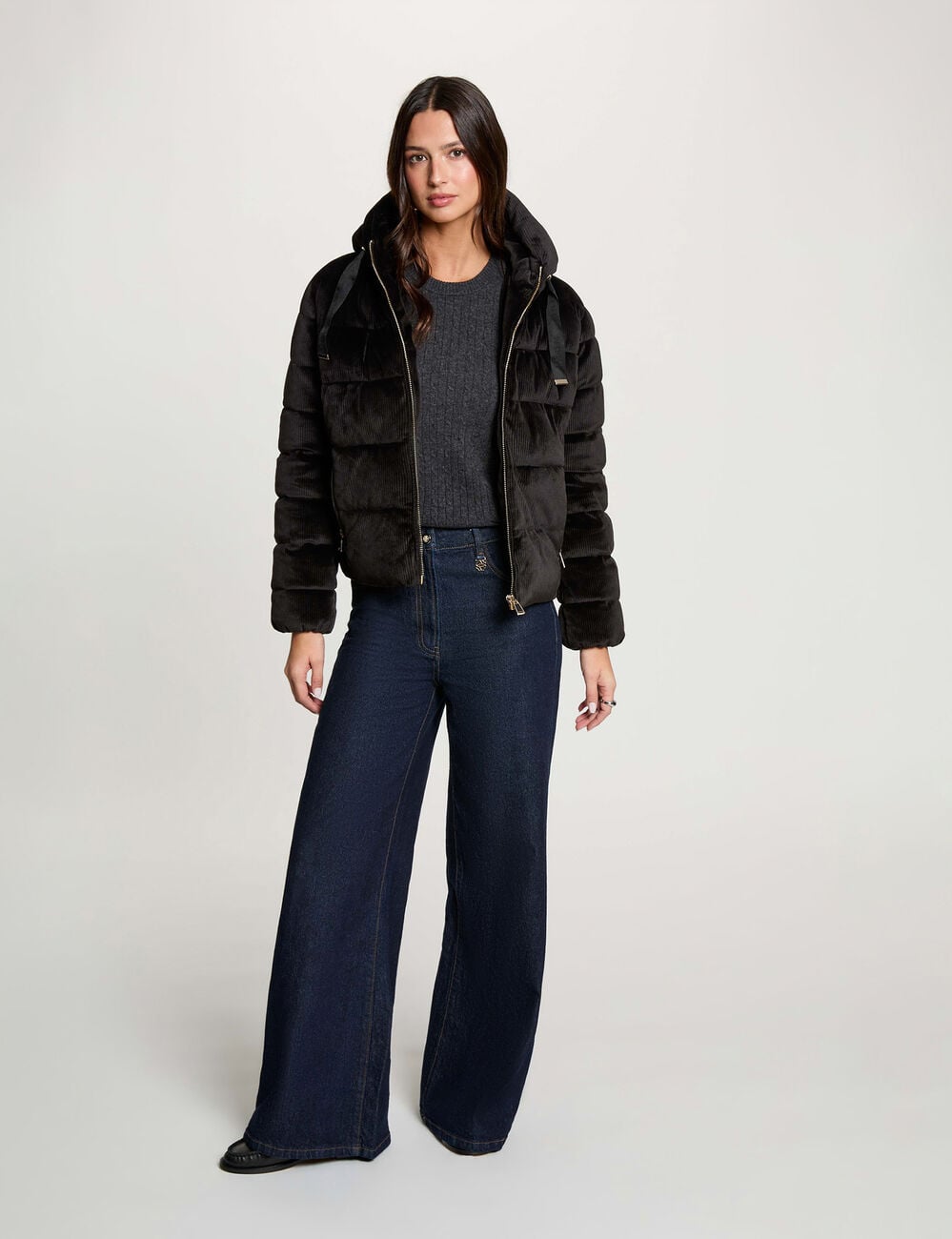 Doudoune courte velours noir femme