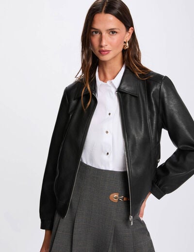Blouson oversize similicuir noir femme
