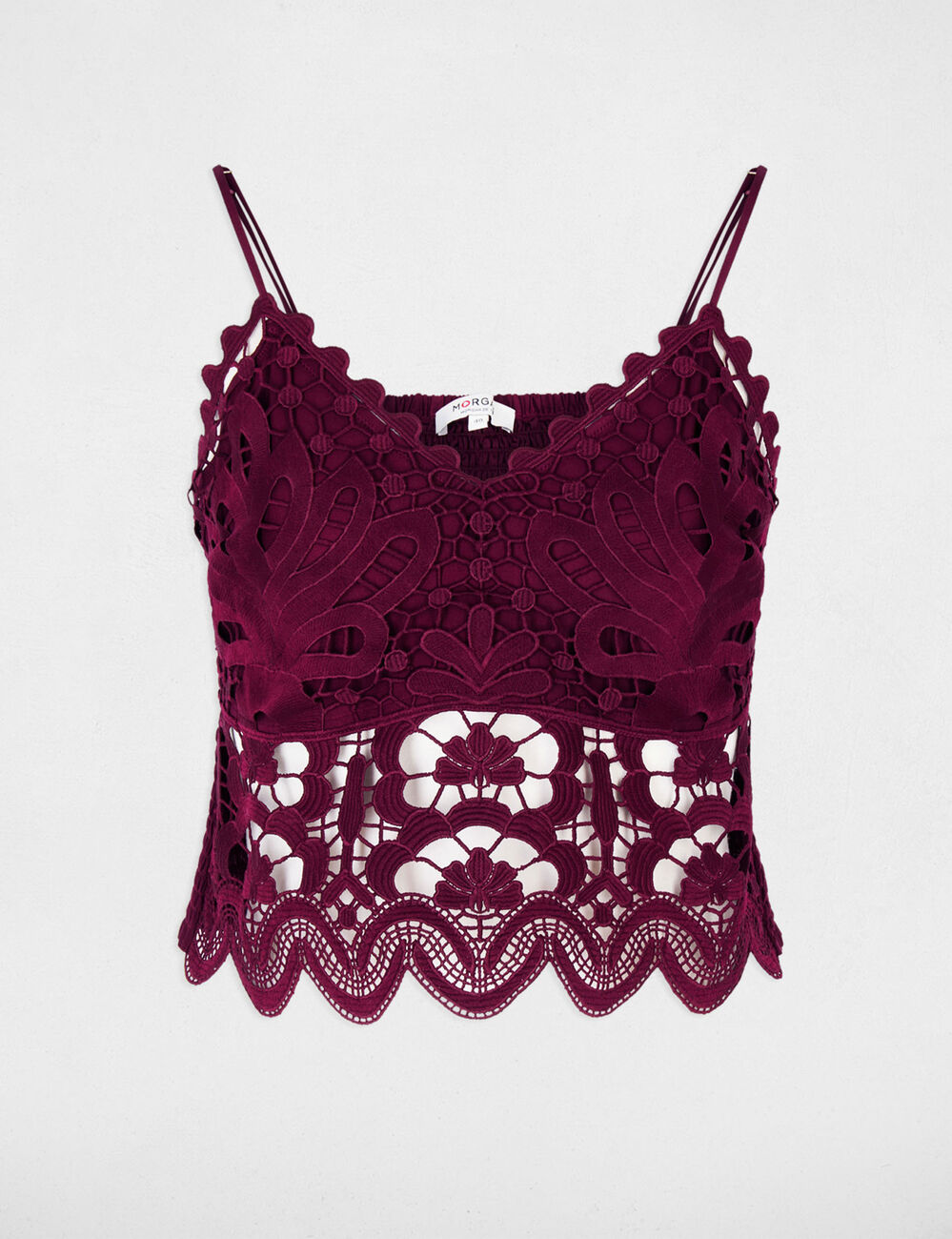 Crop top bretelles fines prune femme