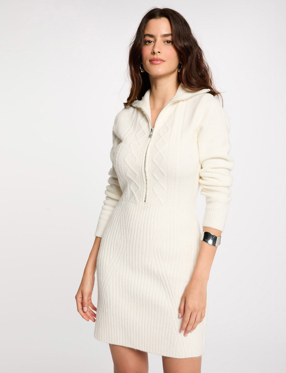 Robe tricot courte ajustée blanc femme