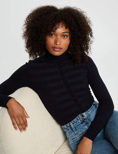 Pull col roulé bleu marine femme