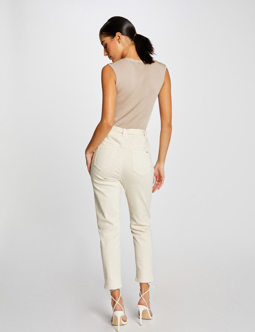 Pull débardeur en tricotage en côte mastic femme