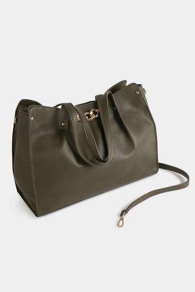 Sac cabas avec détail chaîne vert kaki femme
