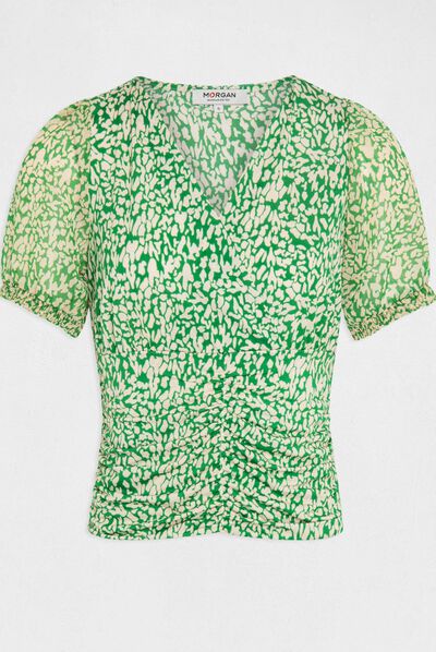 T-shirt met korte mouwen abstracte print groen vrouw