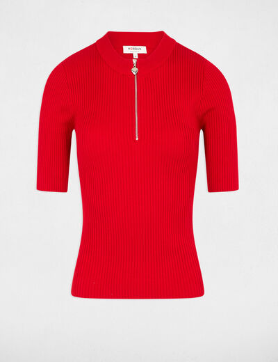 Geribbelde korte mouwen trui rood vrouw
