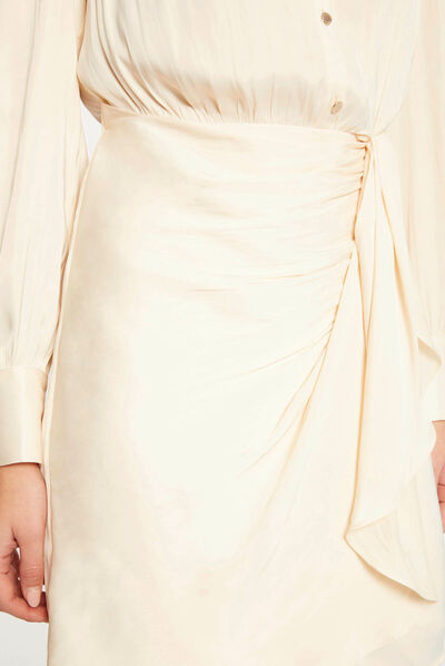 Robe droite drapée satinée ecru moyen femme