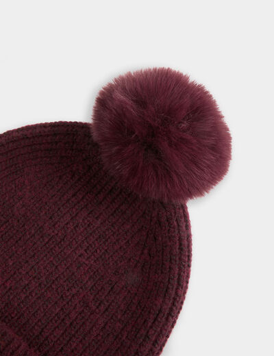 Gebreide muts met knoop pruim vrouw