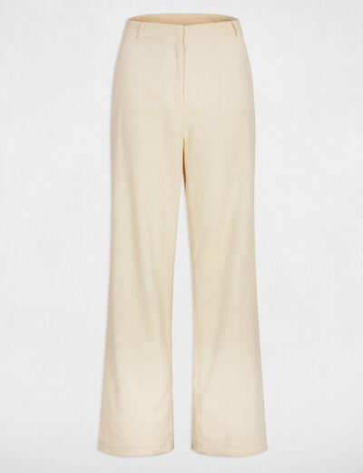 Pantalon large velours ecru femme