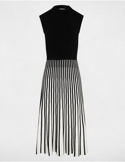 Robe tricot trapèze plissée noir femme