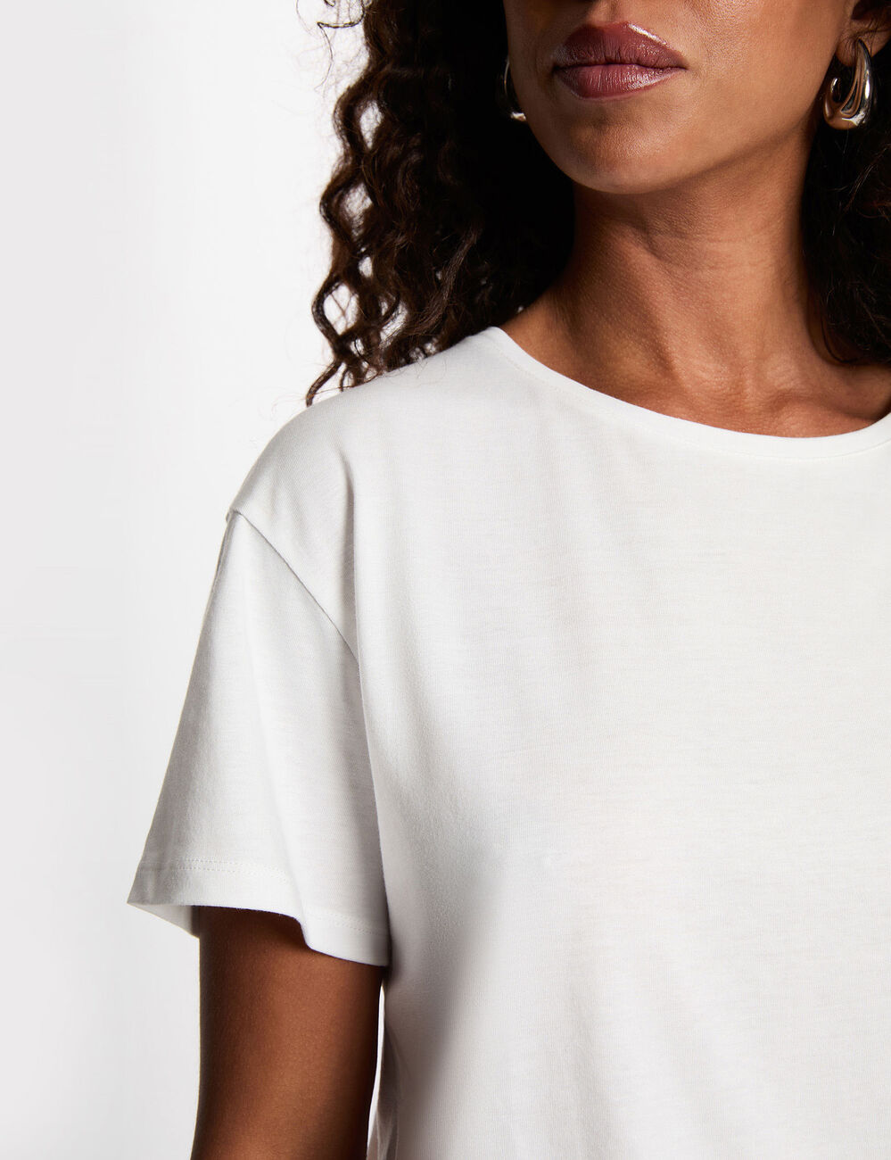 T-shirt imprim&eacute; col rond blanc femme