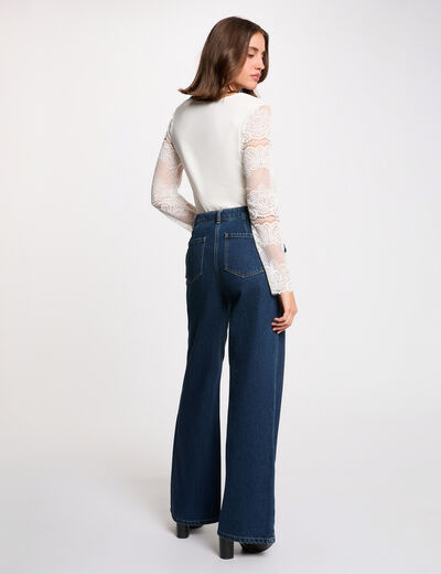 T-shirt dentelle manches longues blanc femme