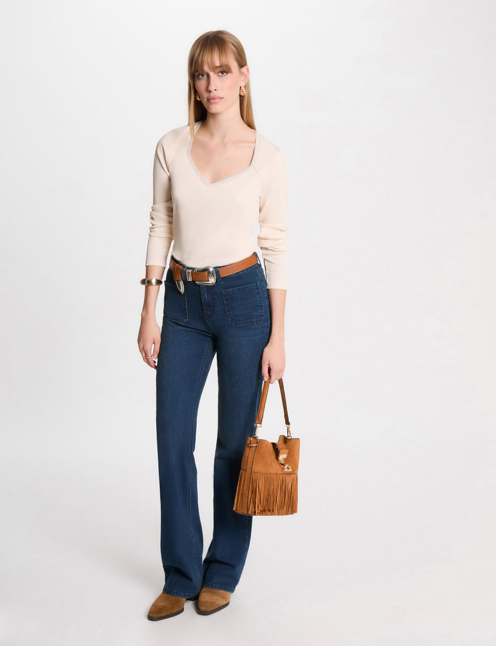 Lange mouwen T-shirt ivoor vrouw