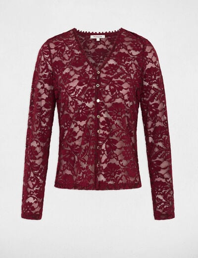 Chemise en dentelle col v prune femme