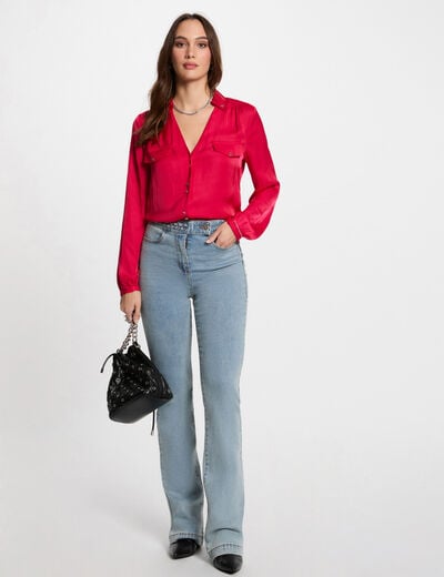 Jeans droit avec d&eacute;tails tress&eacute;s denim bleach femme