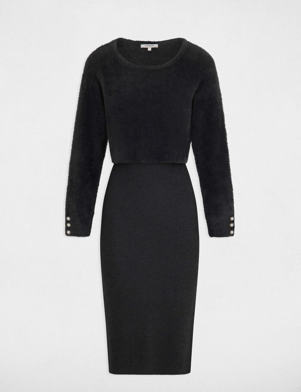 Gebreide midi jurk 2-in-1 donkergrijs vrouw