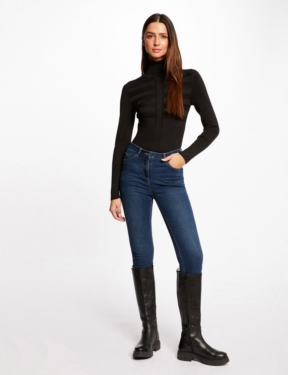 Trui met lange mouwen en sieraaddetail zwart vrouw