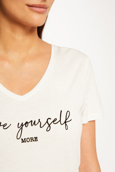 T-shirt met korte mouwen en opschrift ecru vrouw