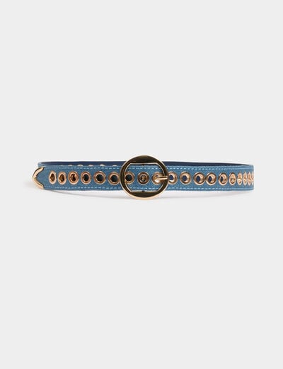 Ceinture en jean et oeillets denim stone femme