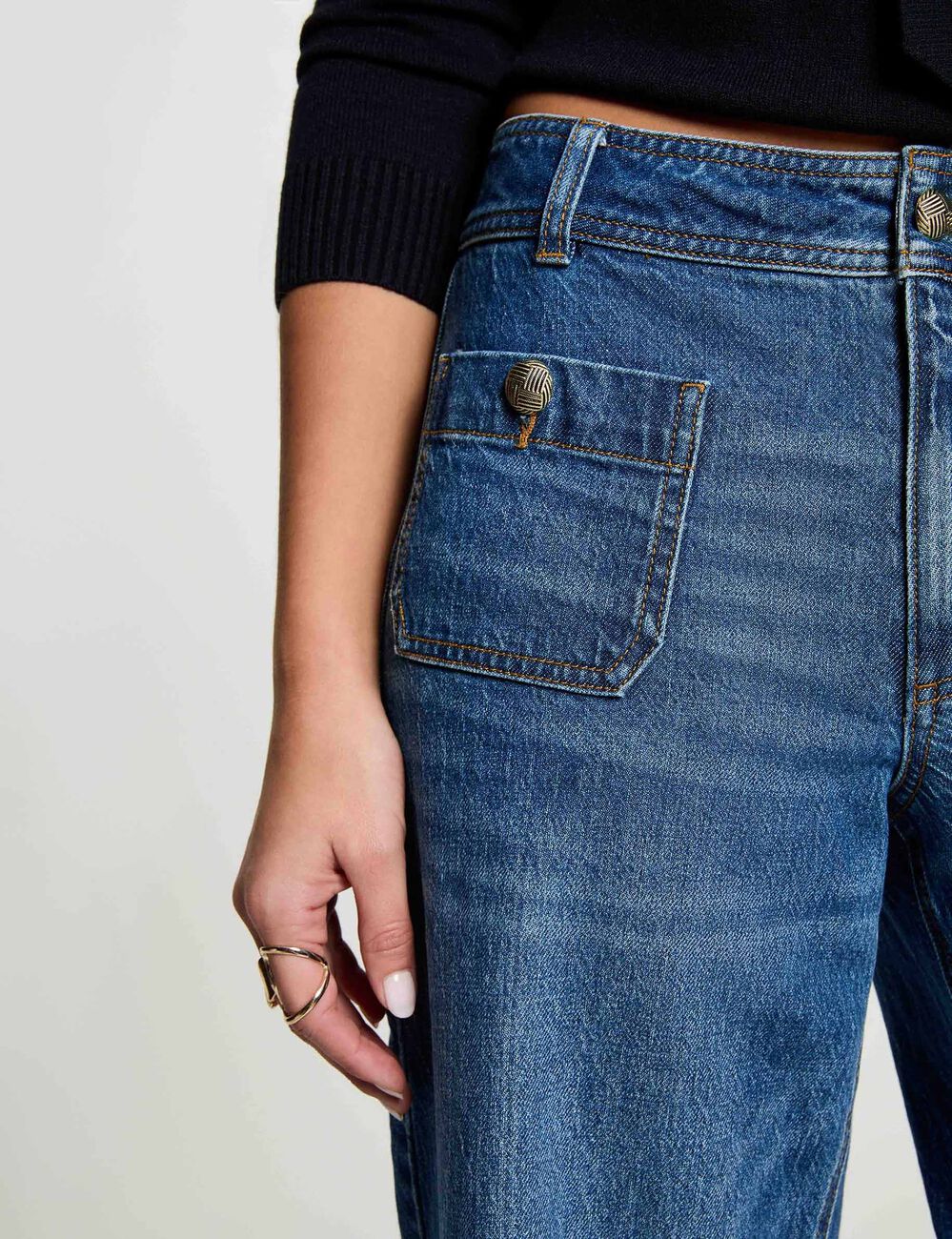 Jean large taille haute denim stone femme