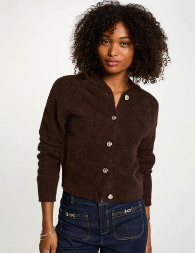 Gilet manches longues marron foncé femme