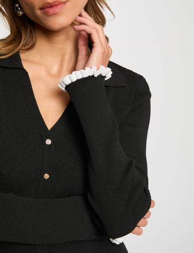 Robe tricot courte ajustée noir femme