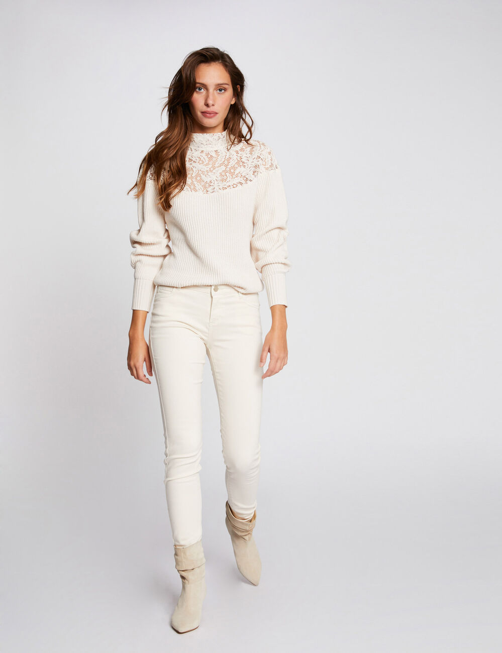 Jeans skinny taille basse ivoire femme