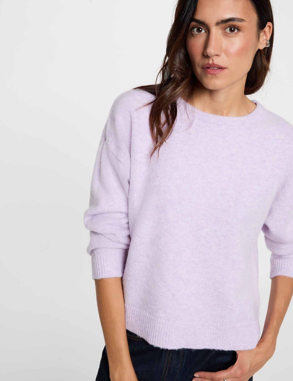 Pull col rond parme femme