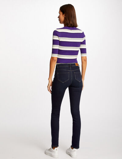 Pull manches courtes à rayures violet femme