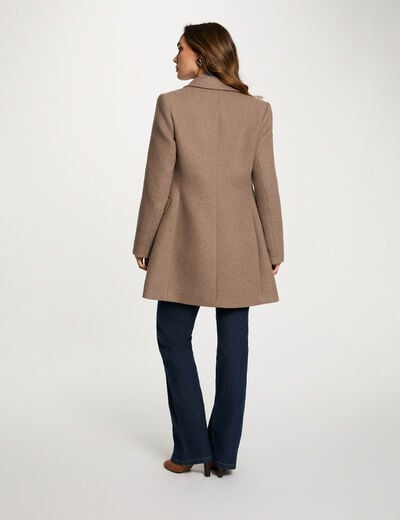 Manteau mi-long avec boutons taupe femme