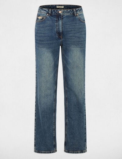 Jean droit taille haute denim stone femme