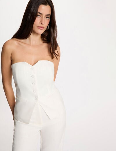Bustier ray&eacute; sans manches blanc femme