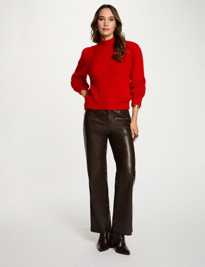 Pantalon bootcut similicuir marron foncé femme